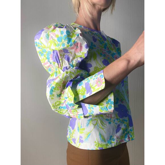 LES REVERIES Elizabeth Floral Puff Sleeve Blouse US SMALL NWT $295 - Picture 6 of 13